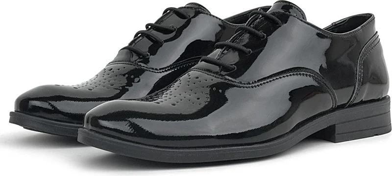 راكربلاس Smokin Black Patent Leather Patterned Lace-Up Children's Classic Shoes