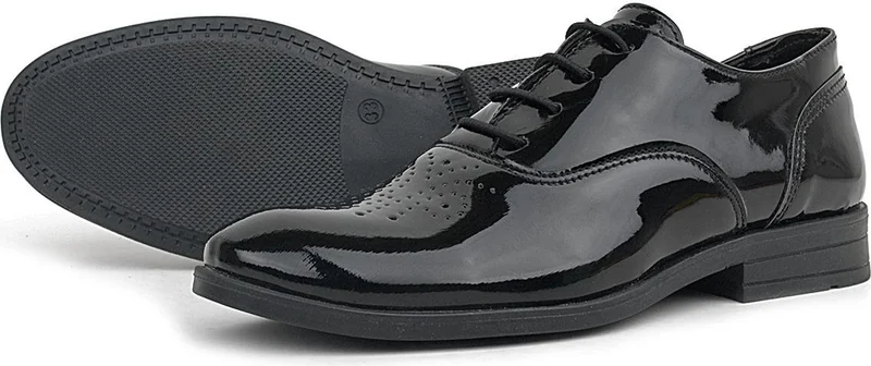 راكربلاس Smokin Black Patent Leather Patterned Lace-Up Children's Classic Shoes