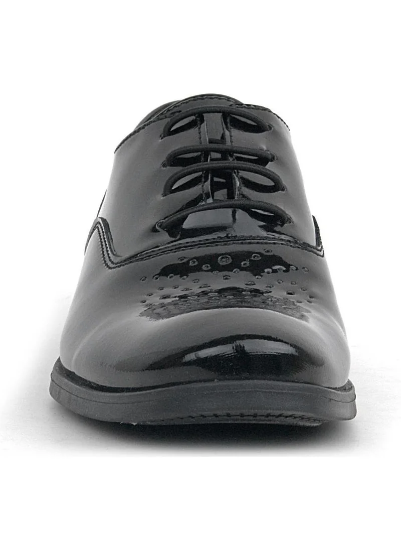 Rakerplus Smokin Black Patent Leather Patterned Lace-Up Children's Classic Shoes