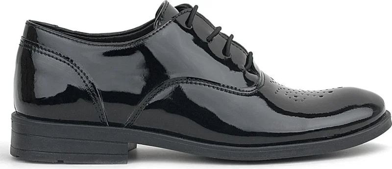 راكربلاس Smokin Black Patent Leather Patterned Lace-Up Children's Classic Shoes