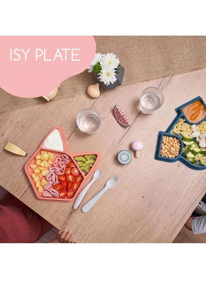 بيبي موف طبق سيليكون مقسم Isy Plate أزرق مانع للانزلاق وآمن للميكروويف وغسالة الأطباق وخالٍ من BPA