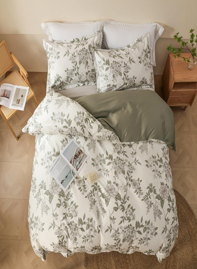 OAITE Duvet Cover Set King Size Floral Pattern Soft Long Staple Cotton Duvet Cover Sets 3-PC, Breathable Duvet Cover with Zipper Closure & Corner Ties - Image 3