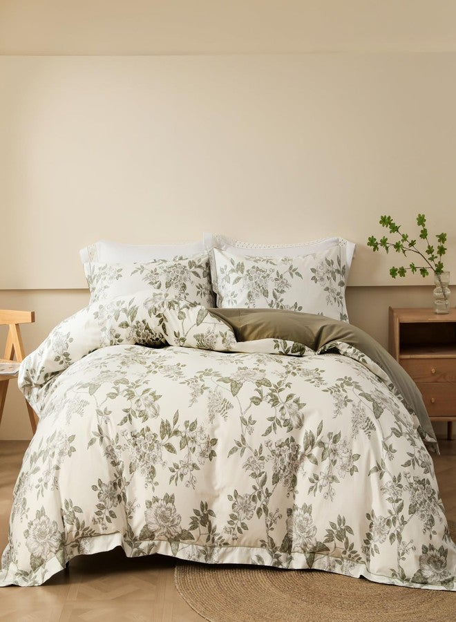 OAITE Duvet Cover Set King Size Floral Pattern Soft Long Staple Cotton Duvet Cover Sets 3-PC, Breathable Duvet Cover with Zipper Closure & Corner Ties - Image 1