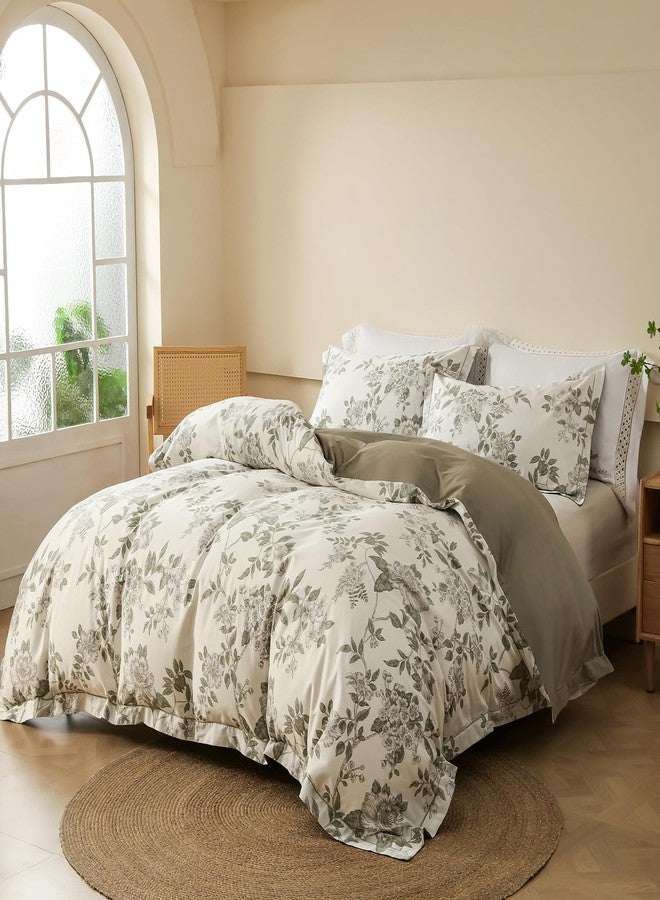 OAITE Duvet Cover Set King Size Floral Pattern Soft Long Staple Cotton Duvet Cover Sets 3-PC, Breathable Duvet Cover with Zipper Closure & Corner Ties - Image 2