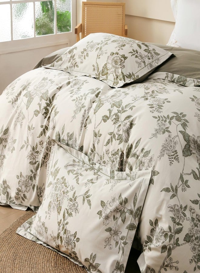 OAITE Duvet Cover Set King Size Floral Pattern Soft Long Staple Cotton Duvet Cover Sets 3-PC, Breathable Duvet Cover with Zipper Closure & Corner Ties - Image 4