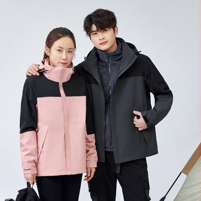 New Three-In-One Charge Clothes For Men And Women Outdoor Two-Piece Windproof Warm Jacket Waterproof Mountaineering Suit Printed Logo - Image 2