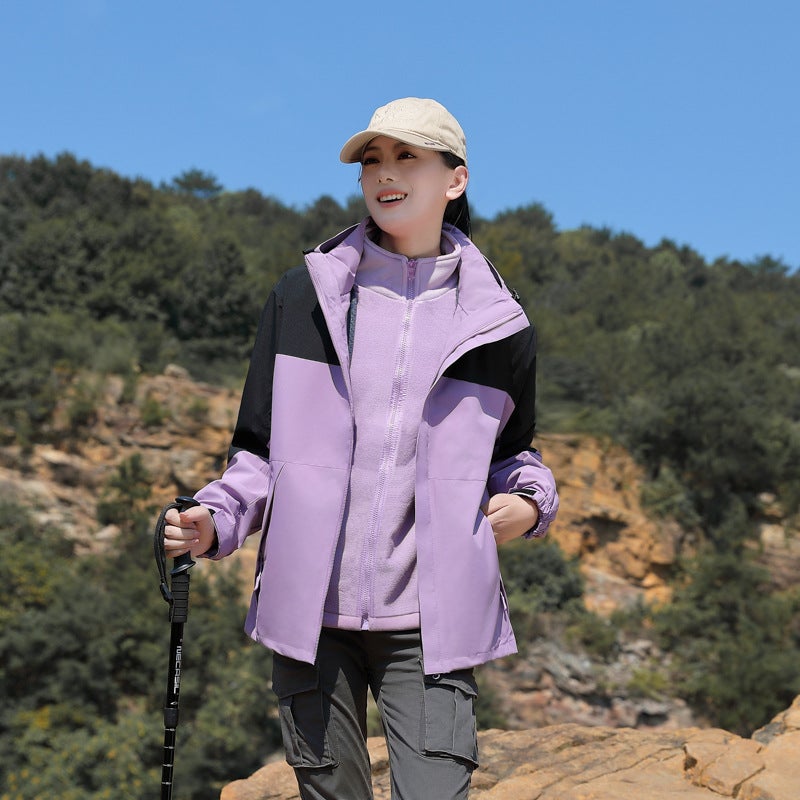 New Three-In-One Charge Clothes For Men And Women Outdoor Two-Piece Windproof Warm Jacket Waterproof Mountaineering Suit Printed Logo - Image 4