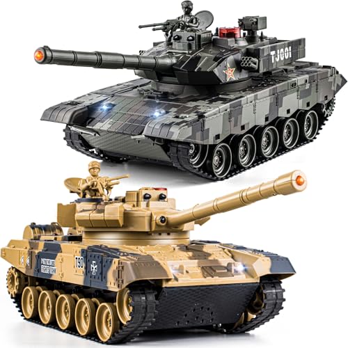 Supdex 124 RC Battle Tank Set Remote Control Chinese Type 99 and Russian T90 Army Toy That Shoots for Kids and Adults 24G RC Vehicle Model Tank 6 Year Old with Sound Smoke and Lights - Image 1