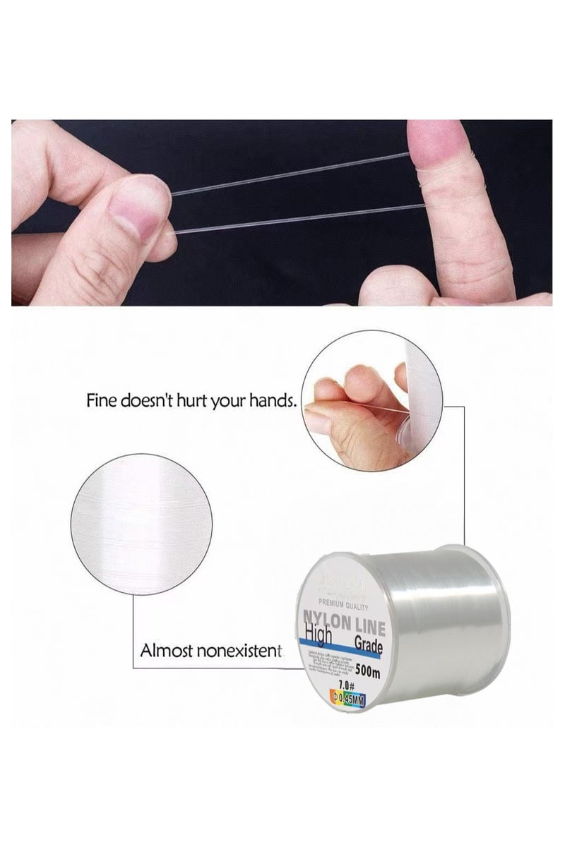 NYLON LINE Nylon String Fishing Line Cord Clear Fluorocarbon Strong Monofilament Wire Flexible Wear-resistant Super Pulling Force Cut for Hanging Decorations Beading Crafts Kite 500M Nylon String - Image 3