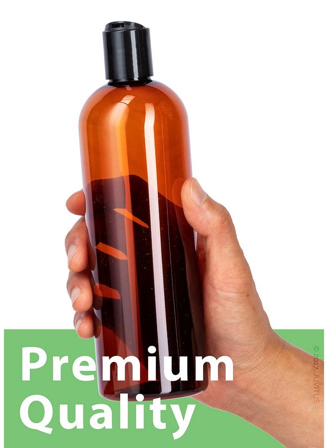 JUVITUS 16 Oz 500 Ml Amber Slim Pet Plastic Bottles (Bpa Free) With Black Disc Cap Lid (12 Pack) - Image 4