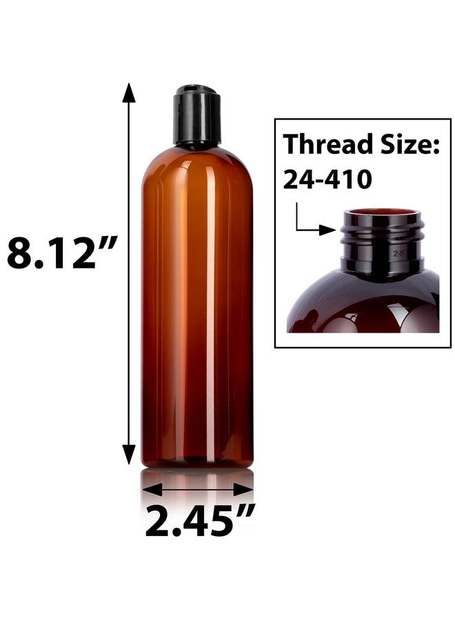 JUVITUS 16 Oz 500 Ml Amber Slim Pet Plastic Bottles (Bpa Free) With Black Disc Cap Lid (12 Pack) - Image 2