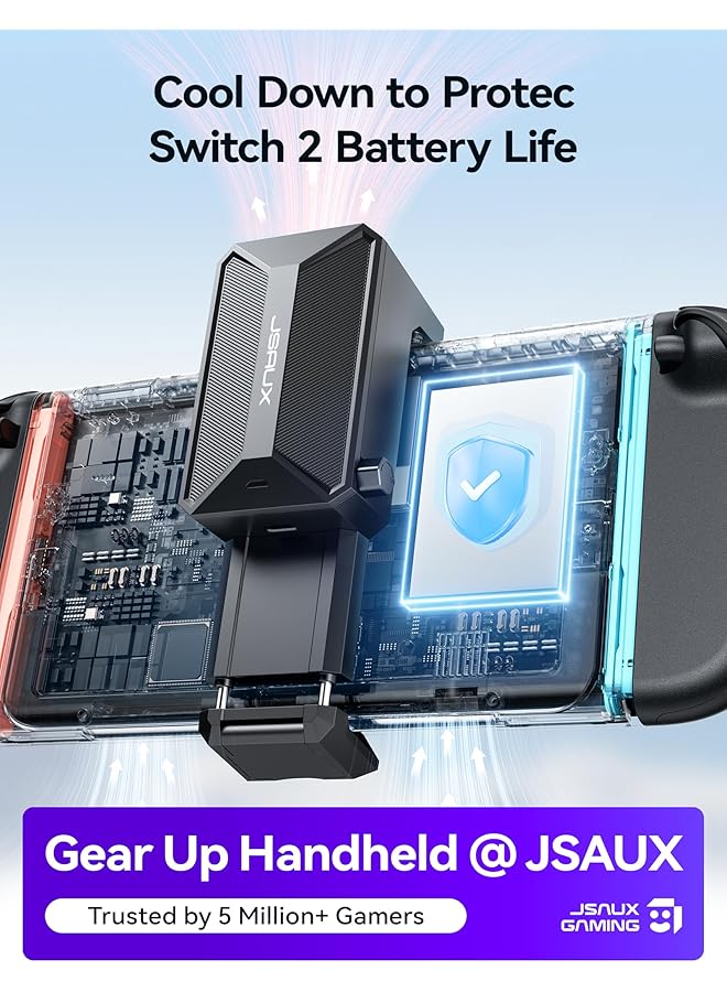 جيسوس مروحة تبريد لجهاز Switch 2، ملحقات تبريد متوافقة مع Switch 2 (سرعة مروحة قابلة للتعديل بدون خطوات/شحن سريع بقوة 18 وات) تعمل على التبريد لتحسين الأداء وإطالة عمر بطارية وحدة التحكم المحمولة - Image 3
