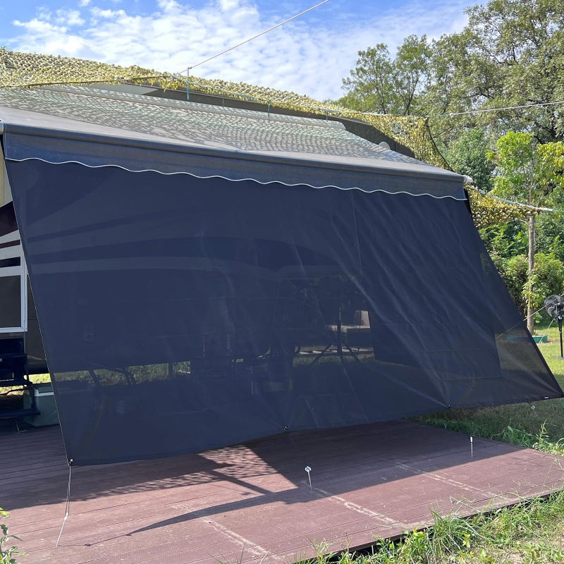SHADEPLUS RV Awning Shade Screen Without Zipper 8x153Black Mesh RV Awning Sun Shade ScreenUniversal Trailer Camper Awning Screen with Complete KitSignificantly Improves Shadow and Privacy