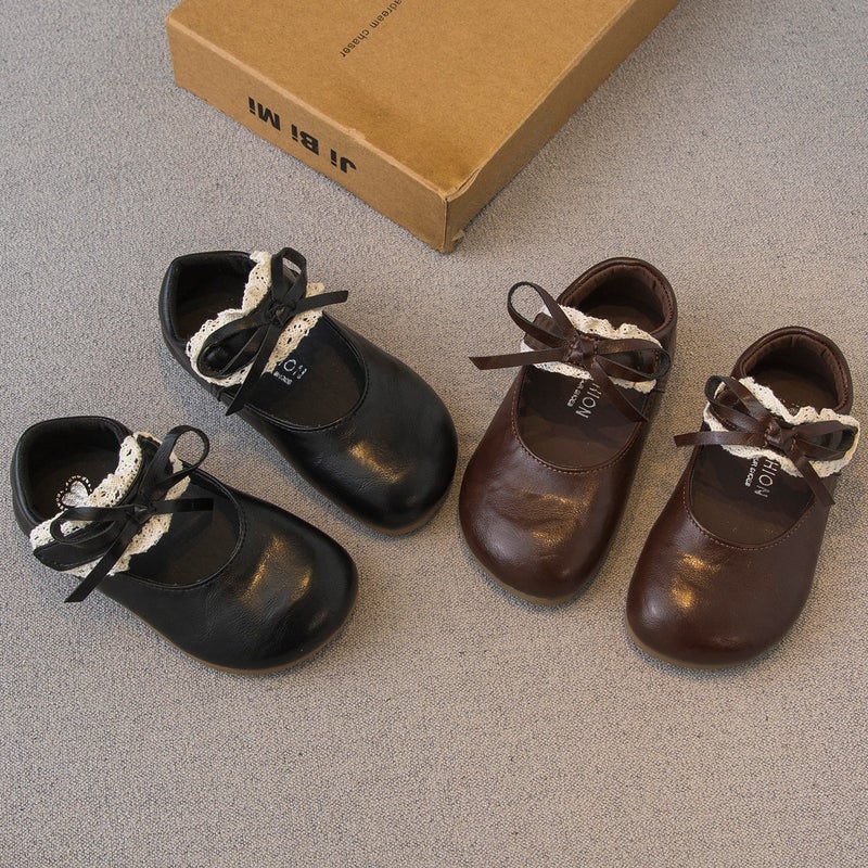 Girls'' Leather Shoes, Spring New Style, Soft-Soled Bean Shoes for Toddlers, Baby Girls'' Bow-Knot Princess Shoes, Little Girls'' Single Shoes - Image 2