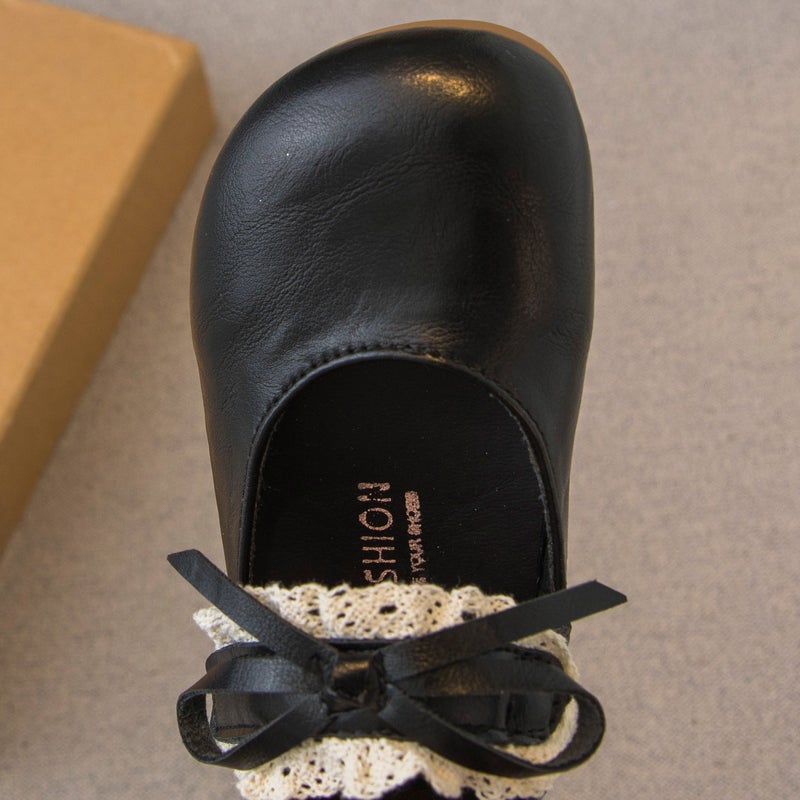 Girls'' Leather Shoes, Spring New Style, Soft-Soled Bean Shoes for Toddlers, Baby Girls'' Bow-Knot Princess Shoes, Little Girls'' Single Shoes - Image 3