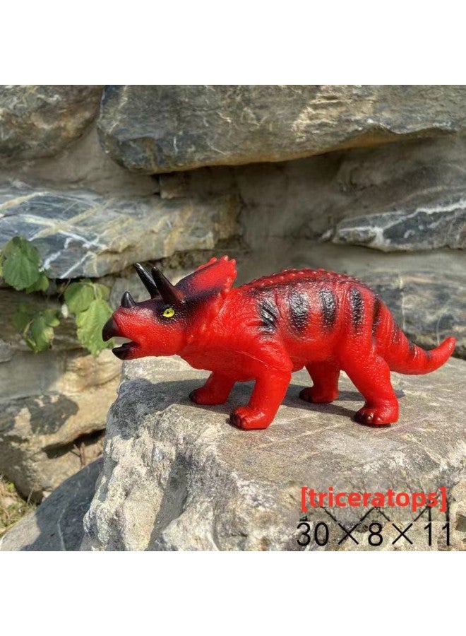 Dinosaur Toy Simulation Soft Glue Large Vocal Vinyl Children Tyrannosaurus Rex Triceratops Animal Dinosaur Model-Color:Triceratops Red - Image 1