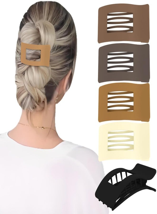 FASOTY Flat Hair Clips for Women Girls, 5Pcs French Large Flat Claw Clips for Thick Hair, Strong Hold Grip No Slip Multicolor Matte - Image 1
