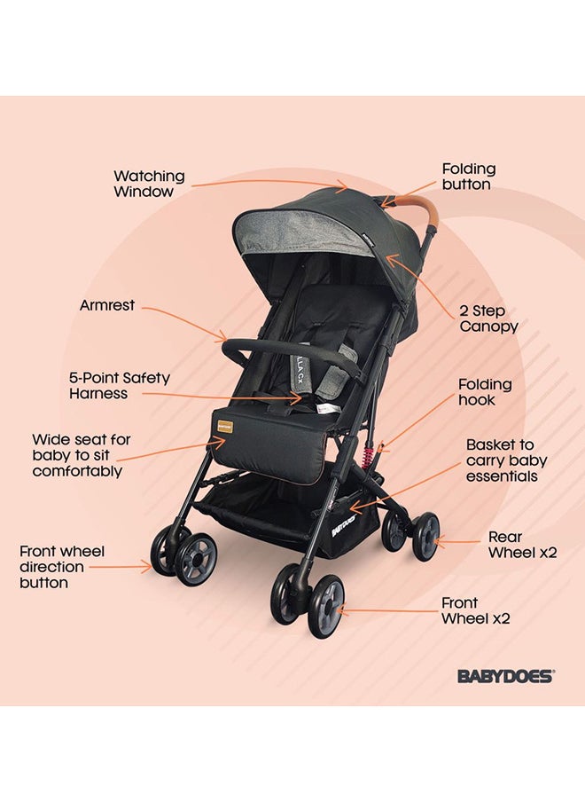 BABYDOES - Olla Cx - Baby Stroller, 5-Point Harness, One-Hand Fold, Shock Absorbing Wheels, Air Travel Cabin, 0-4 Years (Up To 20 Kg) - Black - Image 1