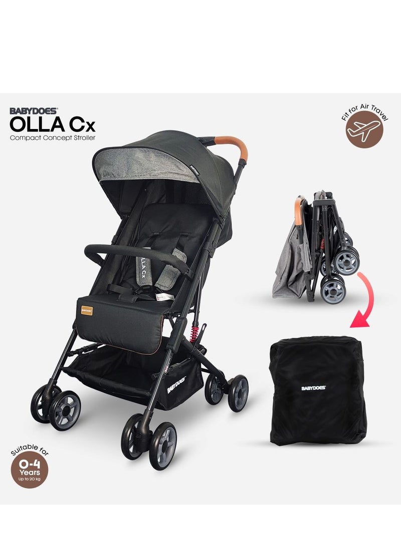 BABYDOES - Olla Cx - Baby Stroller, 5-Point Harness, One-Hand Fold, Shock Absorbing Wheels, Air Travel Cabin, 0-4 Years (Up To 20 Kg) - Black - Image 1