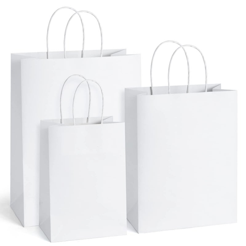 BagDream Kraft Paper Bags 5x3x8 8x425x10 10x5x13  25 Pcs Each White Gift With Handles Craft Merchandise Retail 100 Recyclable Paper Sacks