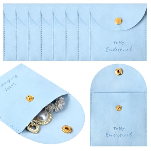 CEELGON Jewelry Bags Bridesmaid Gifts Set of 8 Velvet Small Jewelry Pouch with Button Bracelet Earring Necklace Packaging Bridesmaid Proposal Gift Bags Bridal Party Favors Gifts (Blue) - Image 1
