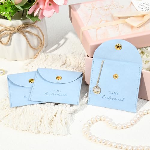 CEELGON Jewelry Bags Bridesmaid Gifts Set of 8 Velvet Small Jewelry Pouch with Button Bracelet Earring Necklace Packaging Bridesmaid Proposal Gift Bags Bridal Party Favors Gifts (Blue) - Image 5