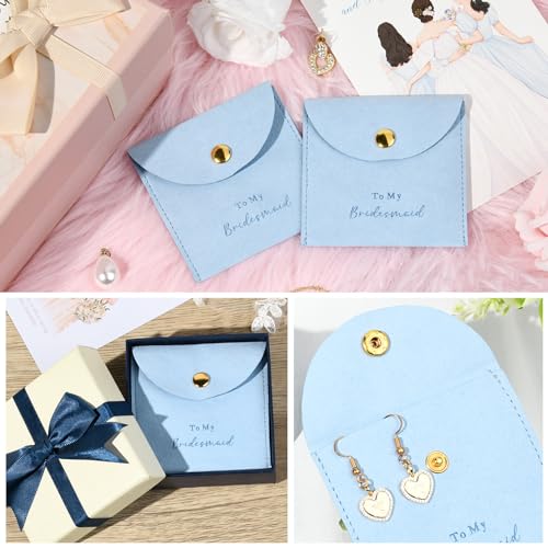 CEELGON Jewelry Bags Bridesmaid Gifts Set of 8 Velvet Small Jewelry Pouch with Button Bracelet Earring Necklace Packaging Bridesmaid Proposal Gift Bags Bridal Party Favors Gifts (Blue) - Image 3