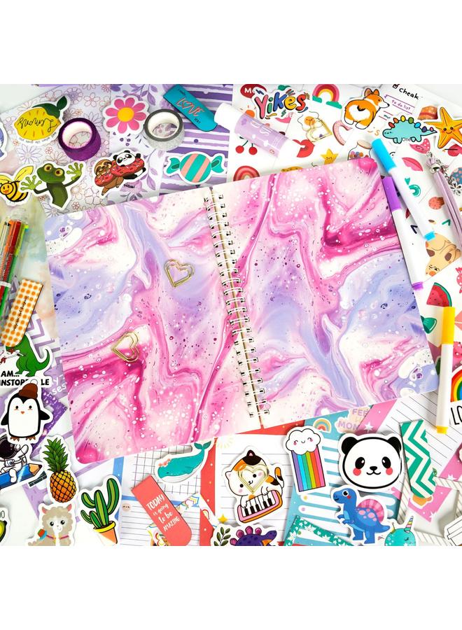 Bluejw Cross-border DIY JOURNAL SET Children Girls Notebook Stationery Gift Box Hand Account Purple Diary Suit - Image 3