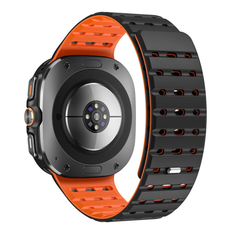 erorex For Samsung Galaxy Watch Ultra 47Mm / Ultra 2025 Breathable Silicone Magnetic Watch Band(Black Orange) - Image 3