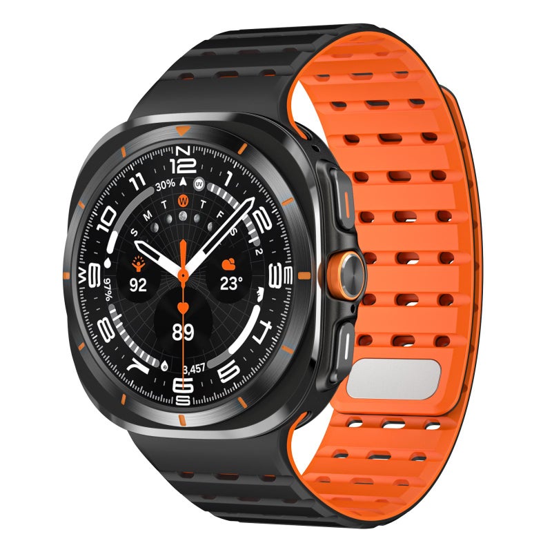 erorex For Samsung Galaxy Watch Ultra 47Mm / Ultra 2025 Breathable Silicone Magnetic Watch Band(Black Orange) - Image 1