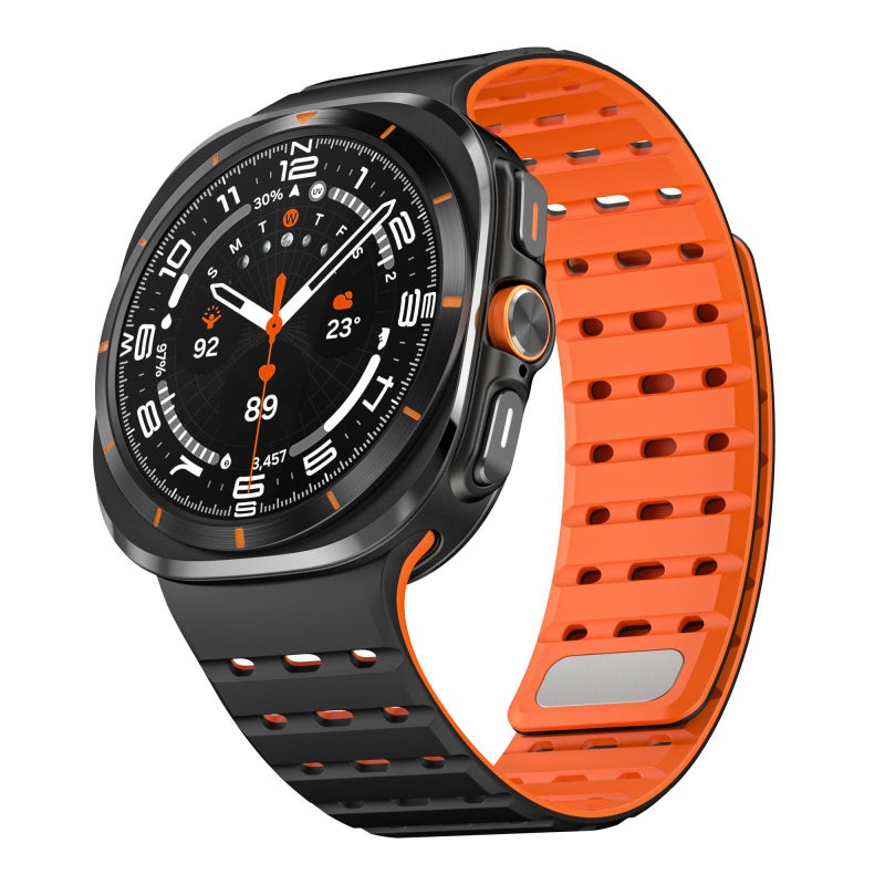 erorex For Samsung Galaxy Watch Ultra 47Mm / Ultra 2025 Breathable Silicone Magnetic Watch Band(Black Orange) - Image 2
