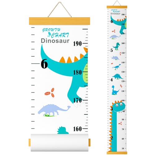 Outivity Growth Chart for Kids, Height Chart for Kids/Boys/Girls/Baby, Canvas & Wooden, Removable Growth Height Chart, Christmas Wall Room Decor -Dinosaur - Image 1