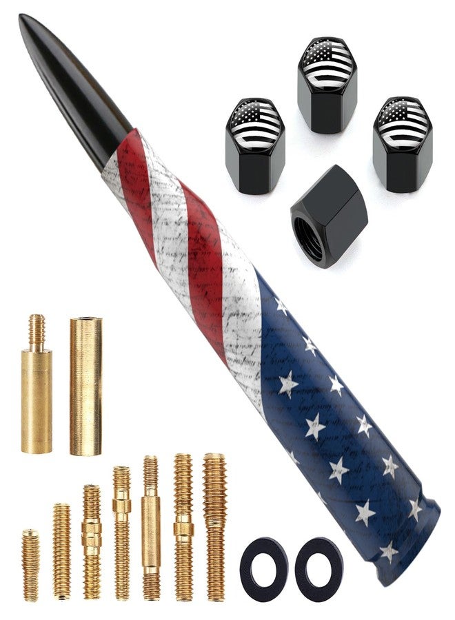 Engirette Car Truck Short Antenna Replacement with Valve Stem Caps American Flag Design for Ford F150, F Series, GM Chevy Silverado, GMC Sierra, Dodge RAM - 1990-Current, Black, 5.5inch - Image 1