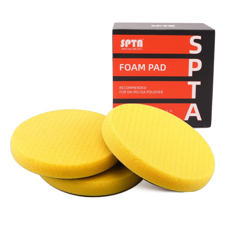 SPTA Yellow T80 High-Cut Foam Polishing Pads, SPTA 3Pcs 6.5 Inch Face for 6 Inch 150mm Backing Plate Compound Buffing Sponge Pads for Car Buffer Polisher Compounding, Polishing and Waxing -X00224Y6B3 - Image 1