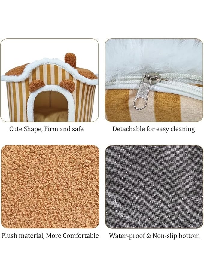 أن ان سي بيتس سرير للحيوانات الأليفة للقطط المتوسطة والكبيرة، بيت قطط مريح مع وسادة قابلة للإزالة وقاعدة مضادة للانزلاق، بيت قطط قابل للفصل والغسل في الغسالة (بني) - Image 3