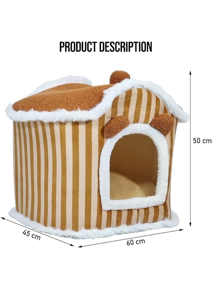 أن ان سي بيتس سرير للحيوانات الأليفة للقطط المتوسطة والكبيرة، بيت قطط مريح مع وسادة قابلة للإزالة وقاعدة مضادة للانزلاق، بيت قطط قابل للفصل والغسل في الغسالة (بني) - Image 2