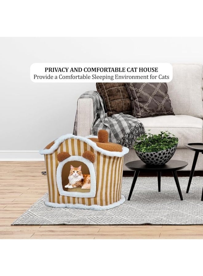أن ان سي بيتس سرير للحيوانات الأليفة للقطط المتوسطة والكبيرة، بيت قطط مريح مع وسادة قابلة للإزالة وقاعدة مضادة للانزلاق، بيت قطط قابل للفصل والغسل في الغسالة (بني) - Image 5