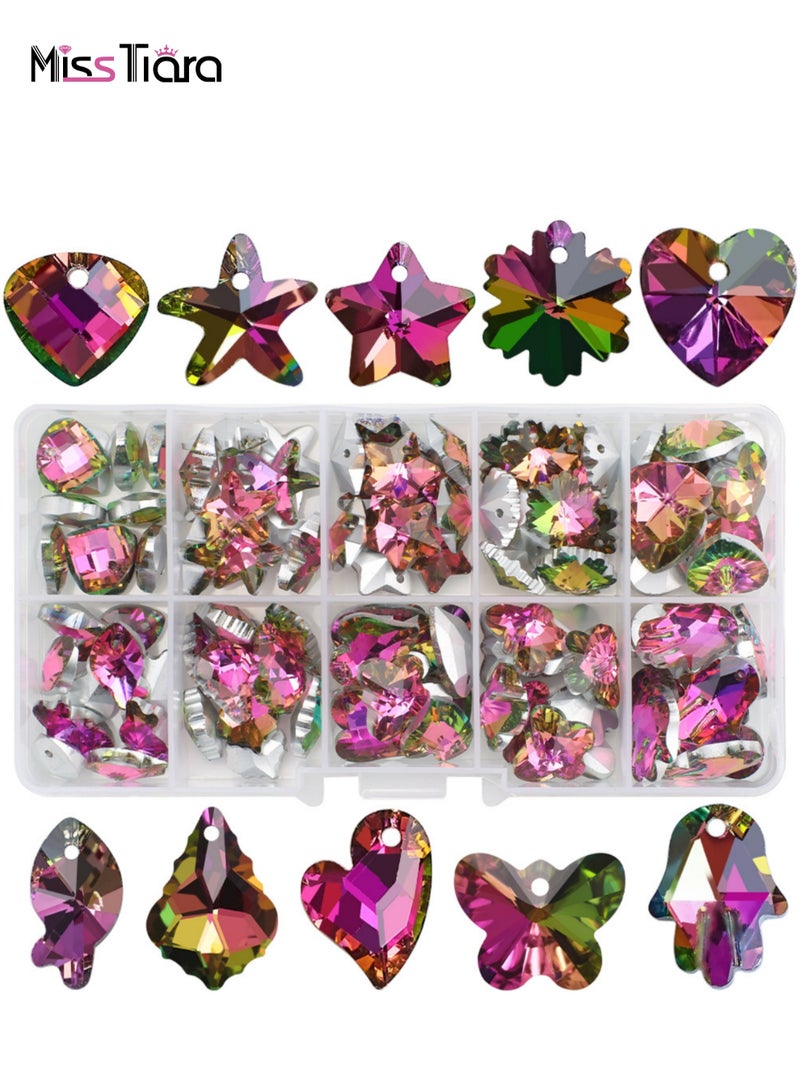 MissTiara 100pcs 10 types of Crystal Glass pendant Kit For Jewelry Bracelet Necklace And Art Craft  Include Butterfly Seashell starfish Ice flower etc. - Image 1