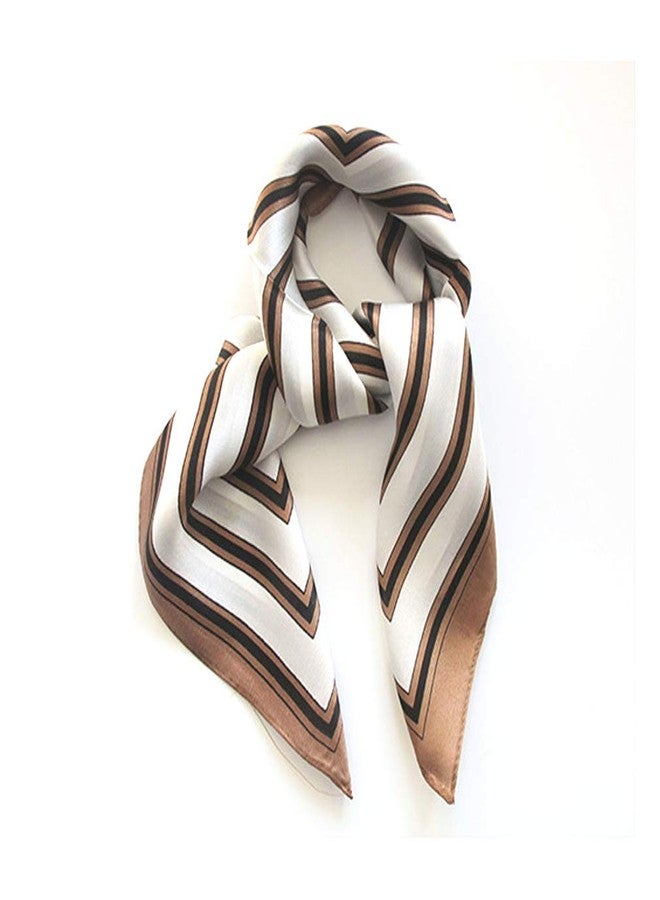 Aufeel Women's 100% Pure Mulberry Silk Small Square Scarf - Neckerchief Women - Silk Headscarf - 21" x 21", Grey Stripe, S - Image 1