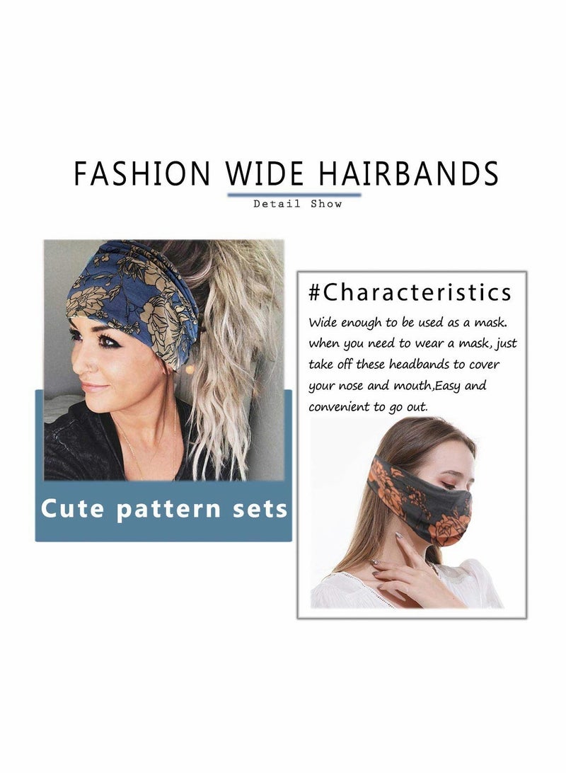Excefore Boho Bandeau Headbands, Wide Knot Hair Scarf Floral Printed Hair Band Elastic Turban Thick Head Wrap Stretch Fabric Cotton Head Bands Thick Fashion Hair Accessories for Women, 3 Pcs, Style B - Image 2