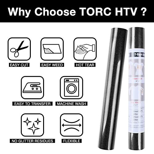 TORC Black Glitter HTV Heat Transfer Vinyl Roll 12 inch x 5 ft Iron on Vinyl for T Shirts Crafts - Image 4