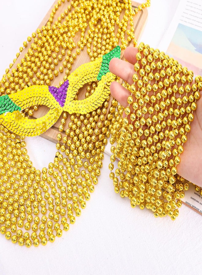Garma 144Pcs Mardi Gras Beads Bulk, Metallic Gold Bead Necklace 33Inch 7mm Mardi Gras Party Beaded Necklaces for Mardi Gras Party Costume Festival Parade Party Favors - Image 2