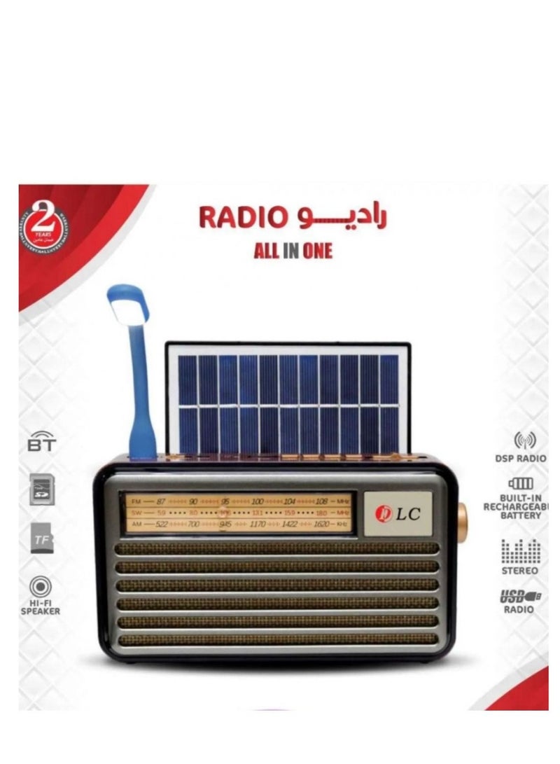 D L C All in One Solar Radio with Bluetooth USB and Rechargeable Battery