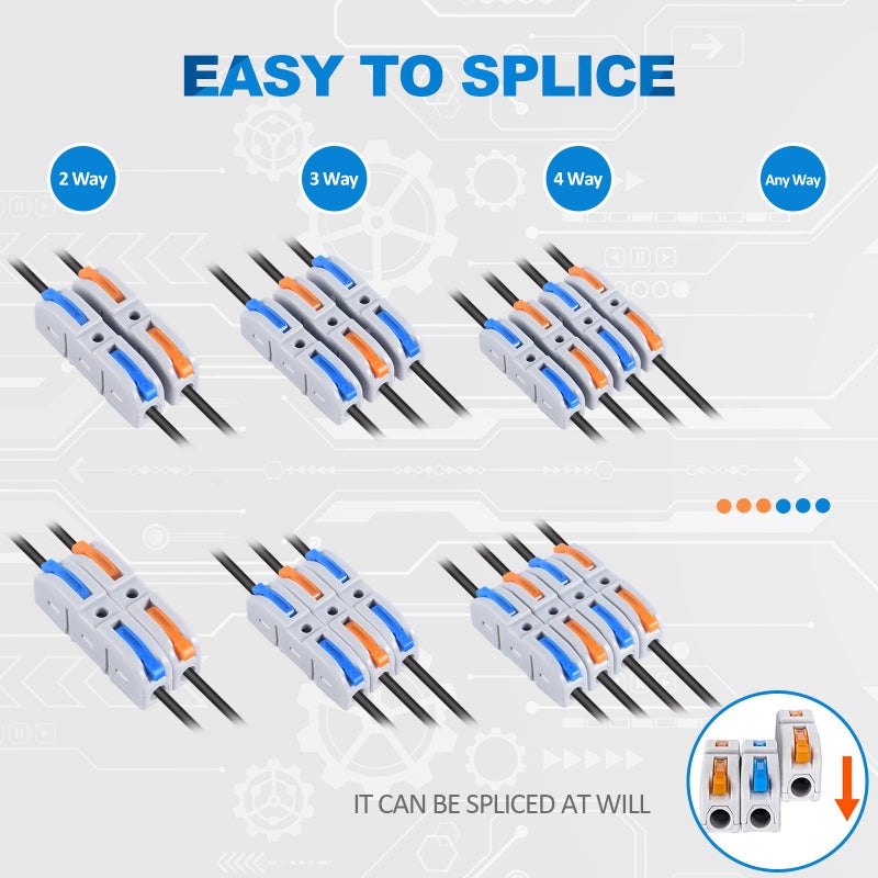HTCELLE Lever Wire Connectors, HTCELLE 60-Piece Quick Connect Electrical Splicing Kit for Compact Inline Terminals - 28-12 AWG, 1 in 1 Out (Multicolored, 60) - Image 4