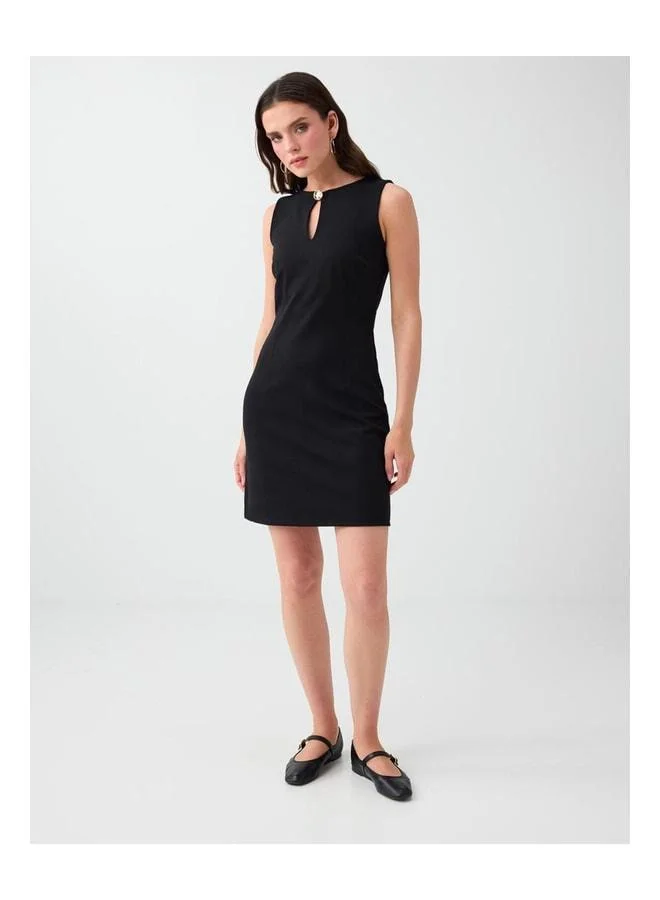 Jimmy Key Black Slim Fit Round Neck Sleeveless Mini Knit Dress.