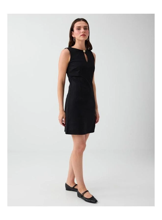 Jimmy Key Black Slim Fit Round Neck Sleeveless Mini Knit Dress.
