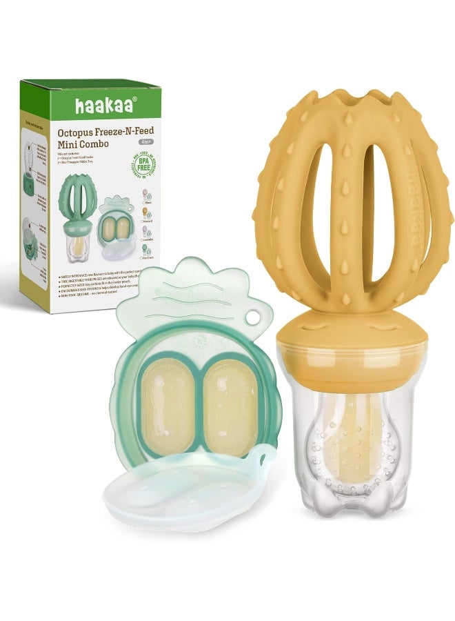 haakaa Octopus Freeze-N-Feed Mini Combo - Mustard Feeder + Pea Green Tray - Image 1