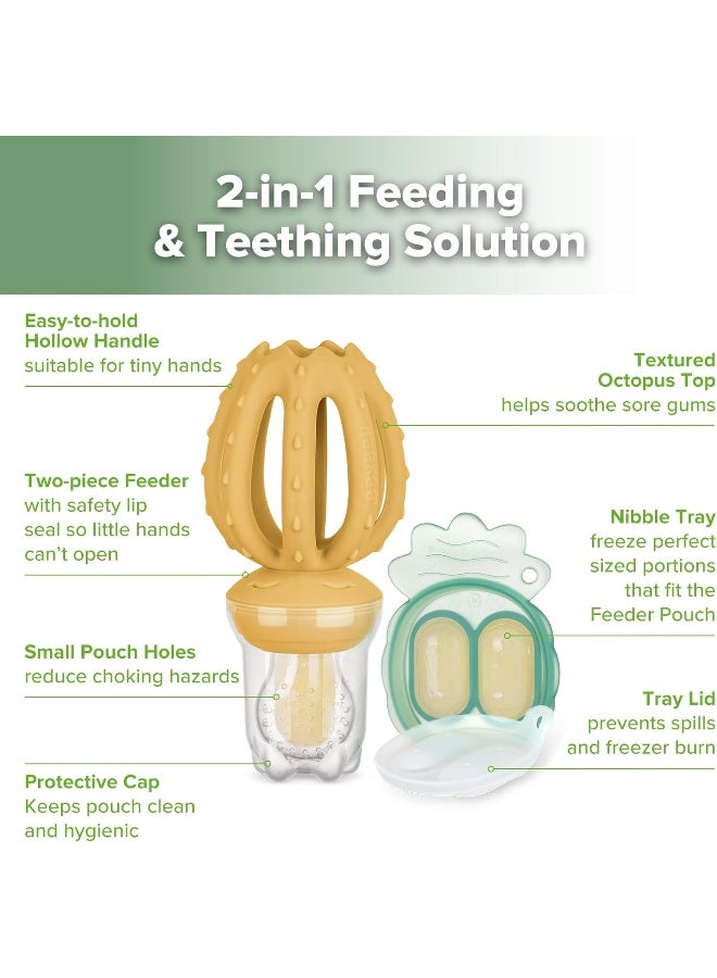 haakaa Octopus Freeze-N-Feed Mini Combo - Mustard Feeder + Pea Green Tray - Image 4