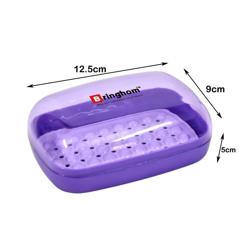 Bringhom Soap Case Holder Box with Transparent Lid and Strainer Tray for Home, Kitchen, Bathroom, Washbasin (Assorted Colour, Plastic) (2) - Image 3