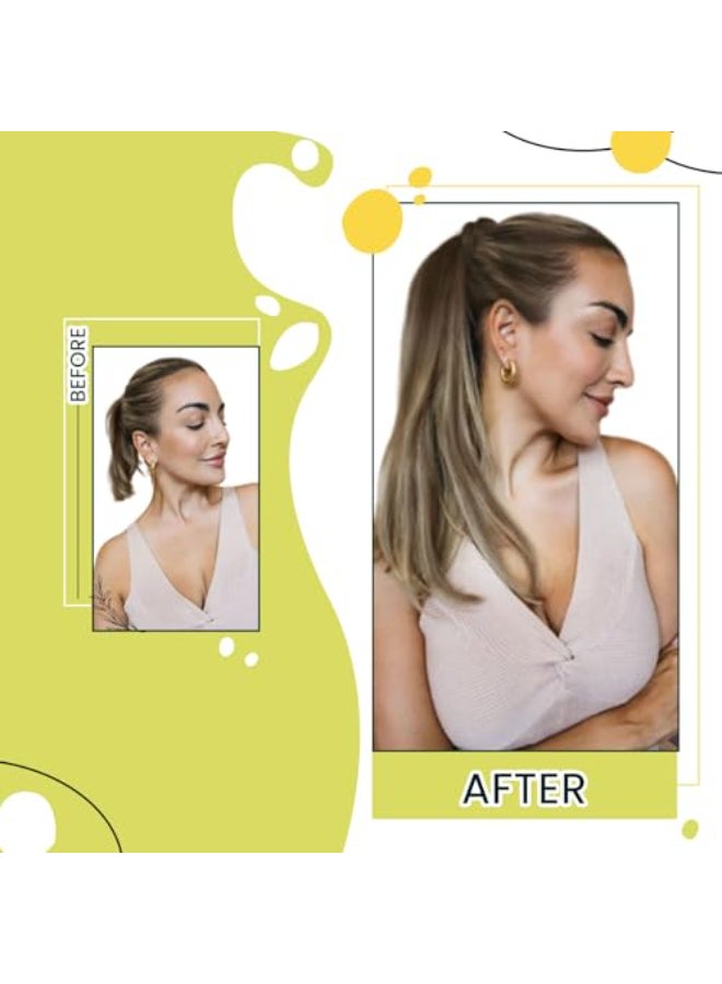 RUNATURE Real Hair Ponytail Extension Long Human Hair Ponytail for Women Straight Remy Natural Ponytail Extension Add Length 20 Inch 80g 4274 Balayage Brown to Strawberry Blonde - Image 3
